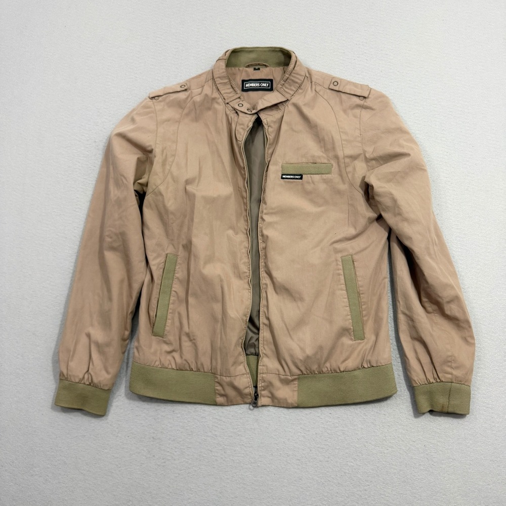 Vintage Members Only World Travel Club Bomber Jacket Medium Tan Racer Bomber